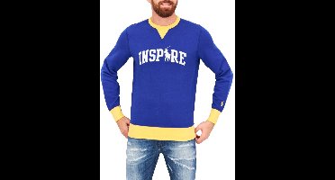 Ralph Lauren sweater blauw met Inspire-applicatie en gele boorden voor heren - S