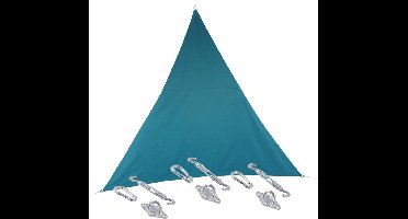 Premium kwaliteit schaduwdoek/zonnescherm Shae driehoek blauw 4 x 4 x 4 meter - inclusief bevestiging haken set