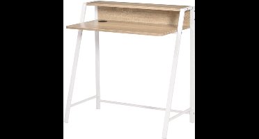 Bureau – Bureau Tafel – Bureautafel – Computerbureau – Werkplek – Met Opberglade en Kabelbeheer – 84 x 45 x 85 cm – Metaal Wit Eiken