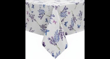 Protecttable - Tafelzeil Lavendel en vlinders Wit 140x230cm - Tafelkleed Afwasbaar - Kunststof