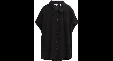 Tom Tailor - Losvallende blouse met linnen - Maat 38 - deep black