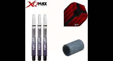 XQ MAX rode accessoiresset PVC flights, 48mm Shafts en slijpsteentje - rood/zwart