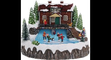 Christmas Decoration - kerstdorp huis - bewegende schaatsers- 29 cm - kerst decoratie