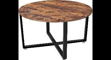 Hoppa! Ronde salontafel- industrieel ontwerp - vintage - donkerbruin - 88 x 88 x 47 cm
