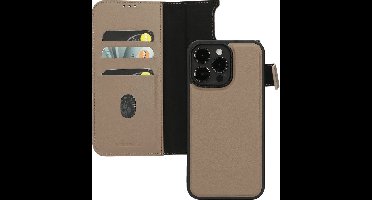 Mobiparts hoesje geschikt voor Apple iPhone 15 Pro Max - Wallet 2-in-1 Boekhoesje - MagSafe - Echt Leder - Uitneembare Case - Sterke Magneet Sluiting - Contactloos betalen - Beige