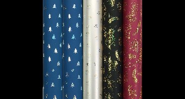 ALASKA Metallic assortiment cadeaupapier inpakpapier voor kerst - 150 x 70 cm - 5 rollen