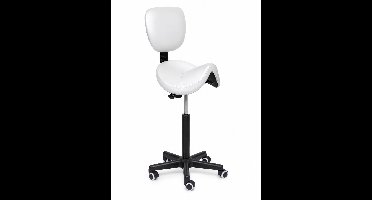 Ergonomische Zadelkruk met Rugleuning Comfort Wit op Wielen Hoog (70-85cm) / Zonder voetsteun / Standaard wielen