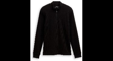 Tom Tailor Denim - Troyer shirt met lange mouwen en geribde structuur - Maat XS - Black