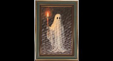 Deco Kader Spook met Verlichte Kaars 25 x 35 cm – Luxe Halloween Decoratie