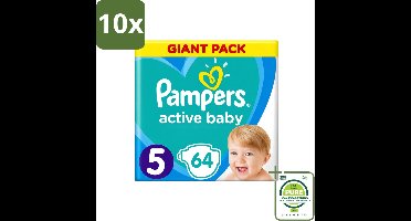 10 x Pampers - Active Baby - Luiers - Maat 5 (11-16 kg) - Zachte Pasvorm - 64 Luiers - Grootverpakking - Vaatwasstrips - Luiers Voor Baby - Droge Huid - Luchtdoorlatende Banen - Dermatologisch Getest - Absoluut Droog