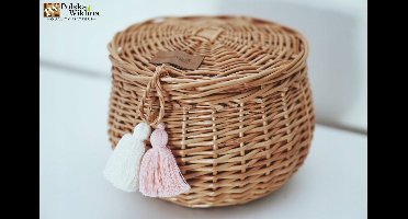 Natuurlijke Vlechtmand met Kwasten - Kleine Opbergdoos