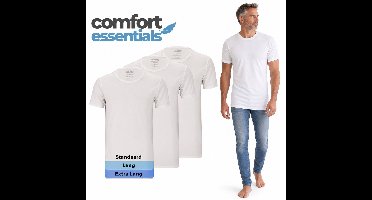 Comfort Essentials - T Shirts Heren - Extra Lang - Wit XL - 3 Pack -Ronde Hals - Ondershirt Heren