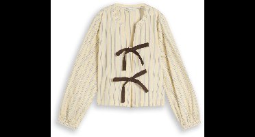 Tom Tailor Denim - Oxford-blouse met strik - Maat XXL - yellow blue brown stripe