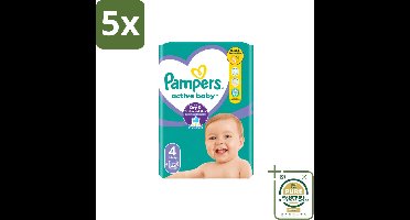 5 x Pampers – Luiers – Active Baby Maat 4 – 46 Luiers - Wasstrips - Baby Luier - Baby Droog - Baby Luier Actief - Baby Luier 46 Stuks - Baby Luier 9-14 Kg