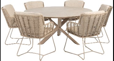 Prado Fabrice dining tuinset 160xH75 cm rond keramiek latte 4 Seasons Outdoor
