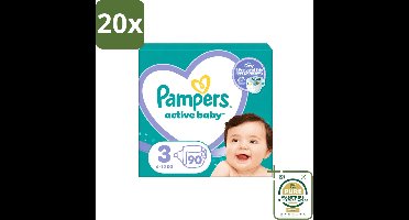 20 x Pampers – Luiers – Active Baby Maat 3 (6-10 kg) – 90 Luiers - Wasstrips - Luiers Voor Baby - Droge Luiers - Baby Droogheid - Droge Baby Luiers - Baby Luiers 3 Maat