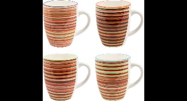 Cookinglife Mokken Rhythm & Lines - Koffiemokken 4 Stuks - Coffee Mug, Aardewerk Divers - Vaatwasserbestendig, Magnetronbestendig - 340 ml