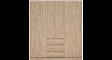 Kledingkast met Schuifdeur Naturel - 3-deurs met 3 lades - MDF - 177x60x200cm