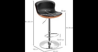Barstoel – Barkruk – Barstoelkruk – Bistrostoel – Keukenkruk – Verstelbare Zithoogte 85-106 cm – Draaibare Zitting – Zwart Kunstleer Met Metaal