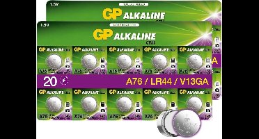 GP Extra LR44 batterij - 20 stuks knoopcel alkaline 1,5V | Batterijen LR44 (compatibel met V13GA, AG13, A76, L1154F, LR 44)