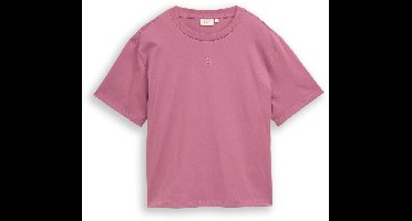 Tom Tailor Denim - T-shirt met boxy pasvorm en borduursel - Maat XS - dusty berry