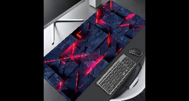 Bureau Onderlegger XXL 800x300 mm – Premium Muismat Groot – Antislip & Waterbestendig – Stijlvol Design Zwart met Rode Lichtlijnen
