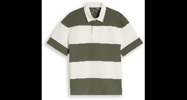 Tom Tailor Denim - Poloshirt met relaxte pasvorm en blokstrepen - Maat M - olive green gardenia stripe