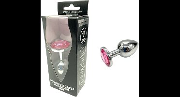 Power escorts - Diamond King Plug Large -  aluminium met roze steen - 9,3 x 4,1 cm - BR137L