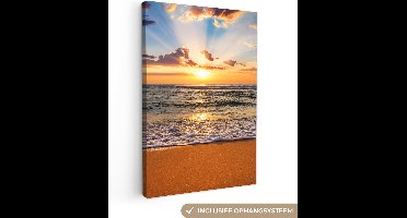 OneMillionCanvasses - Canvas - Zonsondergang - Strand - Zee - Wolken - Schilderijen op canvas - Foto op canvas - 60x90 cm - Wanddecoratie - Slaapkamer