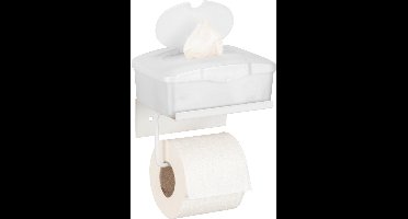WENKO Toiletrolhouder met planchet Desulo mat wit staal - WC rolhouder met plankje - Toiletpapierhouder met plateau - Bevestigen met of zonder schroeven - Zelfklevend