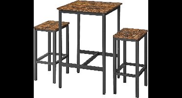 Hoppa! Bartafel en barkrukken set - Zwart/Bruin - Staal, spaanplaat - 60 x 60 x 90 cm