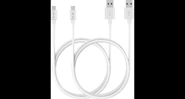 2x Micro USB naar USB A Kabel Wit - 2 meter - Oplaadkabel voor Huawei Y6P / Y6 2 / Y6 II / Y6 2017 / Y6 PRO 2017 / Y6 2018 / Y6 2019 / Y6 PRIME 2019 / Y6 PRO 2019