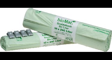 BioMat - Composteerbare Vuilniszakken 240 Liter - 2 x 10 Stuks + 4 Clips - Composteerbaar EN13432 - OK - Ademend en Scheurvast - Extra Sterk