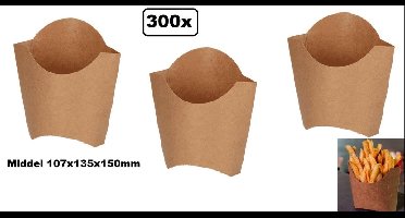 300x BIO Nature kraft frietbak  bruin middel - Patat friet frites bakje snack bak saus take away