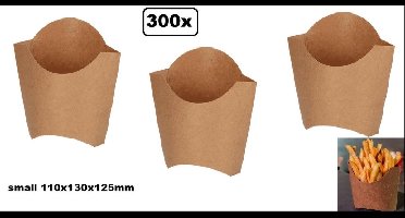 300x BIO Nature kraft frietbak  bruin klein - Patat friet frites bakje snack bak saus take away