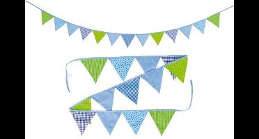 GOKI Vlaggenslinger - Blauw En Groen - L220Cm - Katoen - Versiering