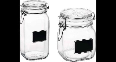 Set van 2x stuks weckpotten/inmaakpotten met krijtplaatje 750 ml - 1,5 liter - D 10,6 cm