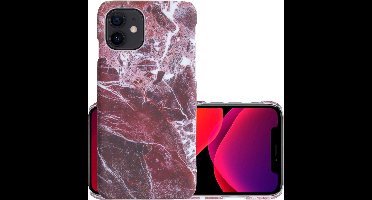 Hoes Geschikt voor iPhone 12 Hoesje Marmer Back Case Hardcover Marmeren Hoes Marmer - Rood