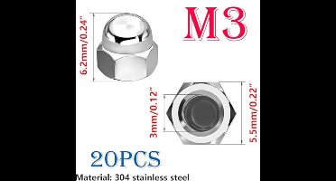KARZO - Verpakking van 20 M3 Hex Socket Moeren Gemaakt van Staal DIN 1587 Blinde Moeren voor Schroeven, Draadbouten, Draadstangen