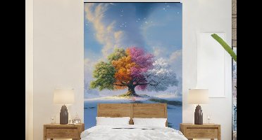 Behang - Fotobehang Boom - Seizoenen - Winter - Landschap - Breedte 145 cm x hoogte 220 cm