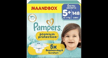 Pampers Premium Protection Maat 5+ - 148 Luiers - 12kg-17kg - Maandbox