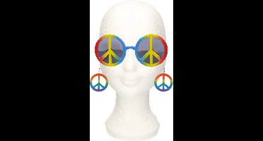 Verkleed set Sixties/Hippie/Flower Power Peace oorbellen en zonnebril