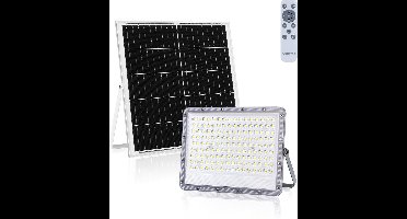 Solar LED schijnwerper met zonnepaneel - 2.000 lm - Daglichtwit 6500K - 90° - afstandsbediening - IP65 - grijs