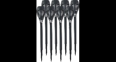 8x grundig solar tuinlamp fakkel - vlam effect - zwart - 48 cm - op steker - tuinverlichting - zonne-energie