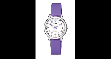 Q&Q QC15J324Y - Horloge - Analoog - Kinderen - Unisex - Plastic band - Rond - Cijfers - Metaal - Paars - Zilverkleurig - Wit - 3 ATM