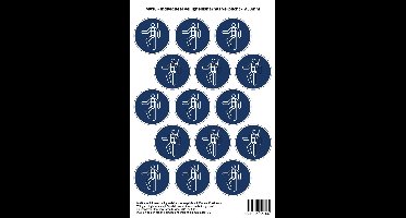 Pictogram sticker M018 - Individueel veiligheidsharnas verplicht - Ø50 mm - 15 stickers op 1 vel