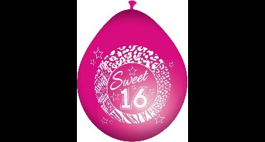 Folat Ballonnen sweet 16 - 16x - roze - latex - 30 cm - verjaardags versiering ballonnen