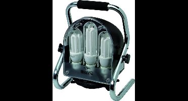 PROFILE spatwaterdichte werklamp op voet - 2x18W 1x24W spaarlamp - 2 stopcontacten met PENAARDE - IP54 - zwart