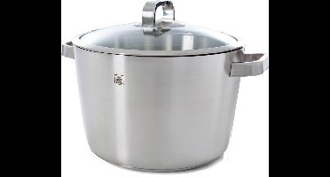 BK Conical Glass Kookpan 24cm - 6L - Zonder PFAS-vrije antikleeflaag - Inductie kookpan - RVS kookpan - Ovenbestendig tot 230°C - Met glazen deksel - Zilver