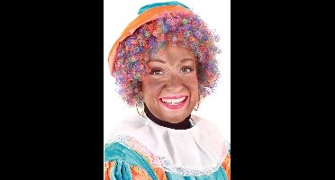 Regenboog kleuren roetveeg Piet pruik met verstelbare kap - Multicolour